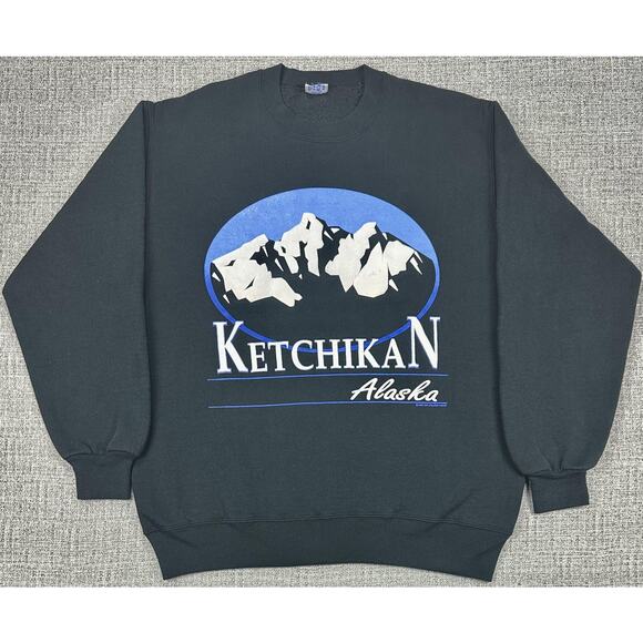 Vintage Ketchikan Alaska Sweatshirt Puffer Print Jerzees Super Sweats Large - Picture 1 of 13